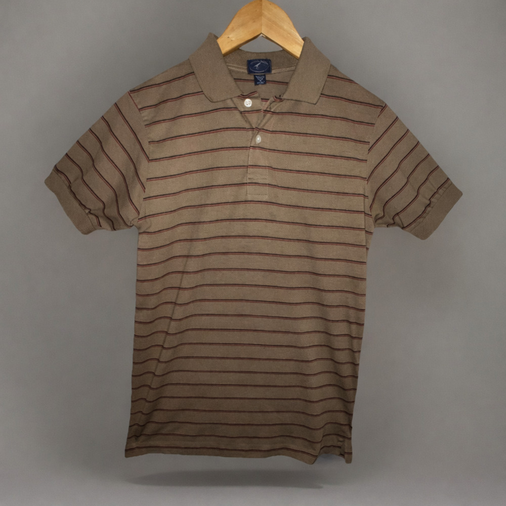 VTG Marine Sport Polo Shirt Brown M Red Black Striped Knit Short Sleeve Casual
